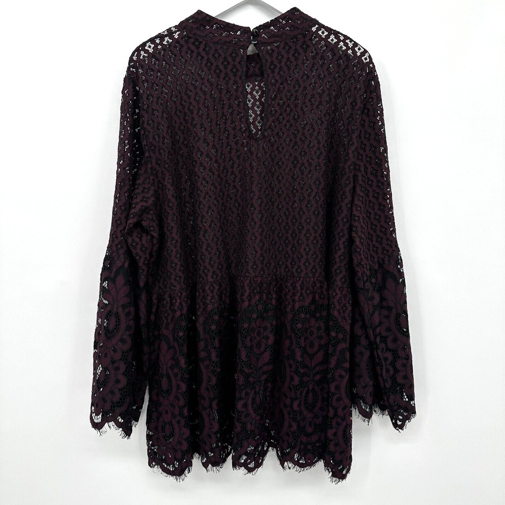 Lane Bryant Tunic Top Shirt Size 26 Sheer Long Bell Sleeves Floral Lace Blouse - Picture 10 of 15